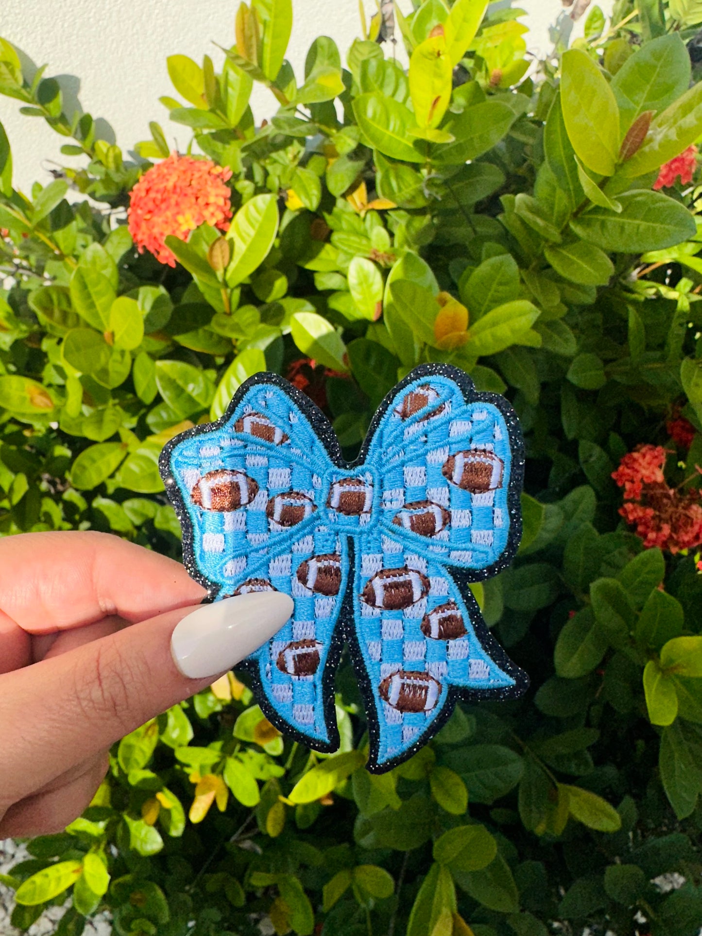 Blue Coquette Football Bow