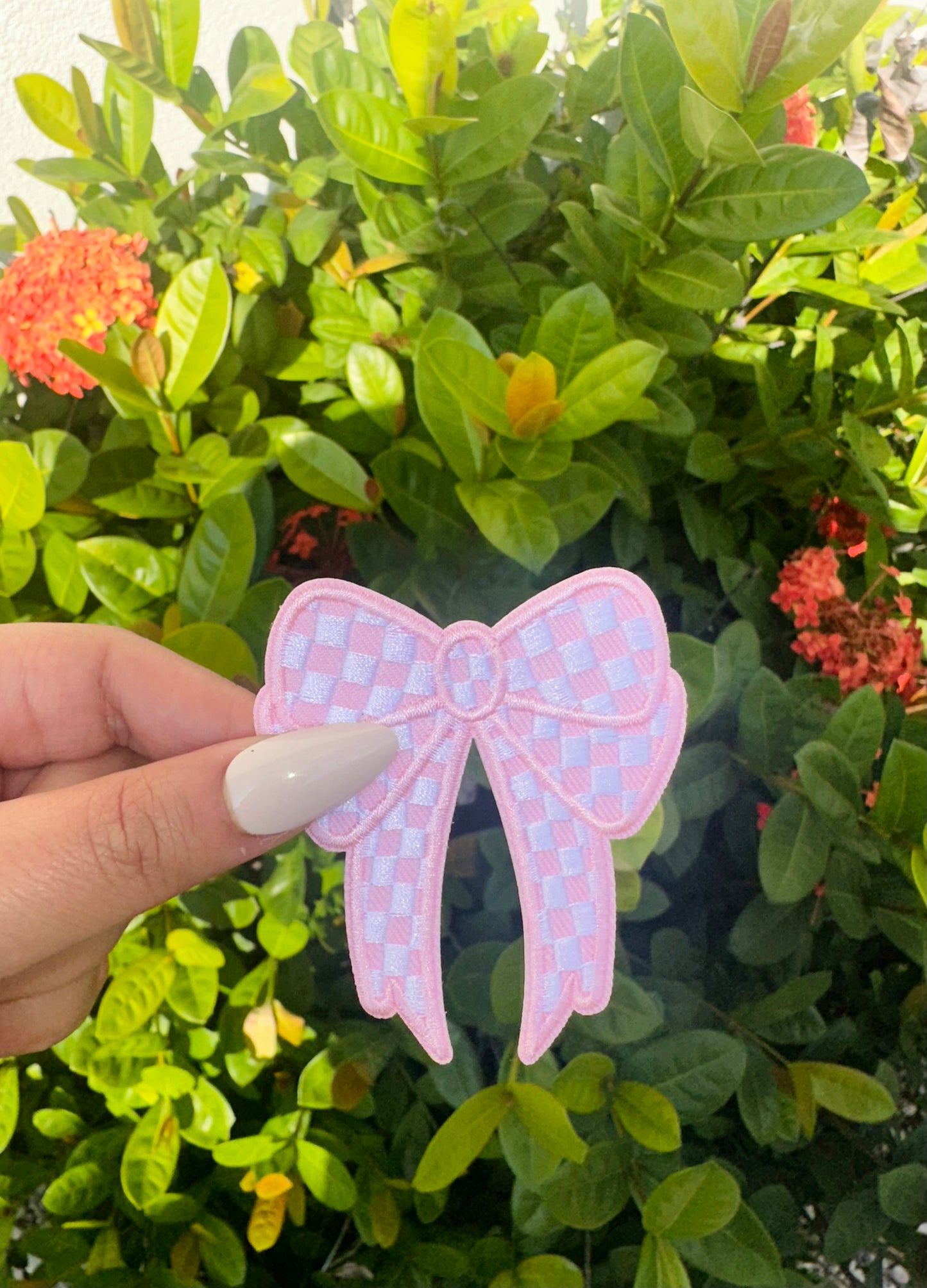 Pink Checkered Bow Patch