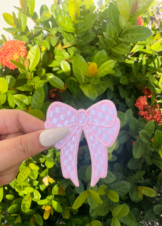 Pink Checkered Bow Patch