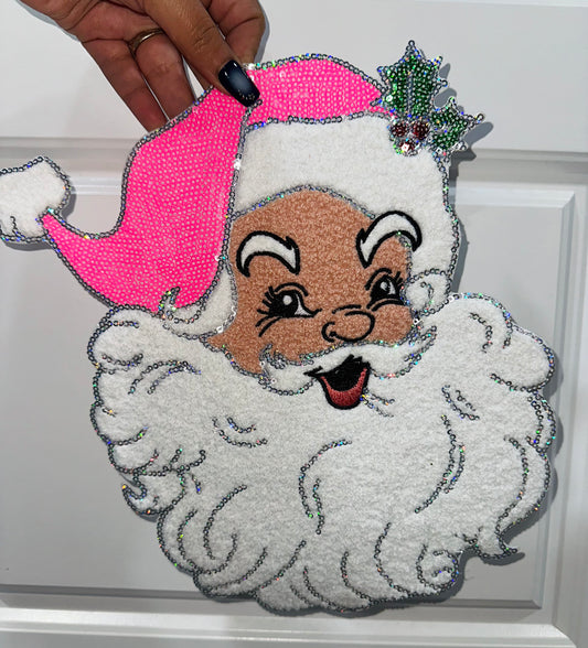 Bright Pink Sequin Santa Hat Patch